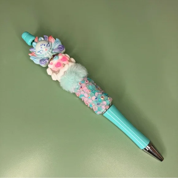 Nine Tailed Fox Handmade Beaded Pen with Furry and Handpainted Accents - Picture 6 of 7
